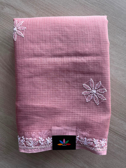Hand Embroidered Chikankari Kota Cotton Saree - 33397