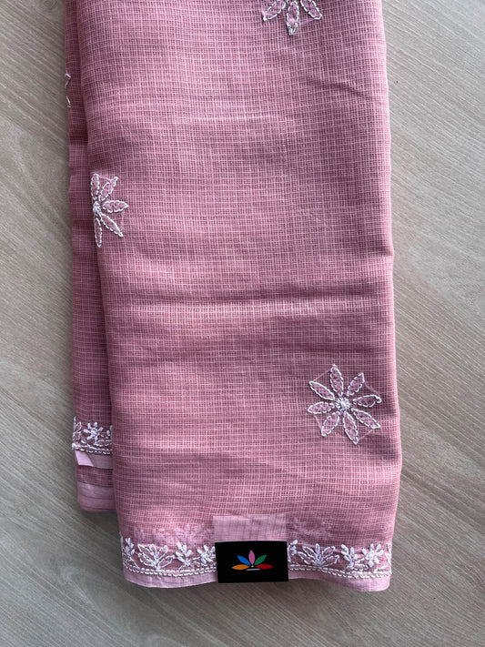 Hand Embroidered Chikankari Kota Cotton Saree - 33397