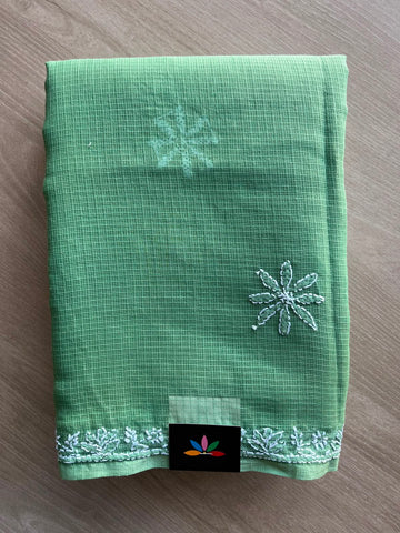 Hand Embroidered Chikankari Kota Cotton Saree - 33398