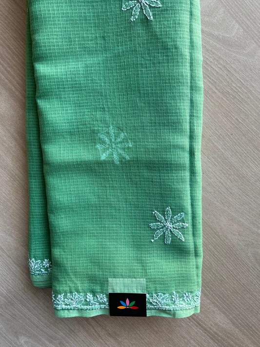 Hand Embroidered Chikankari Kota Cotton Saree - 33398