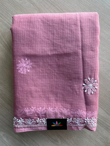 Hand Embroidered Chikankari Kota Cotton Saree - 33399
