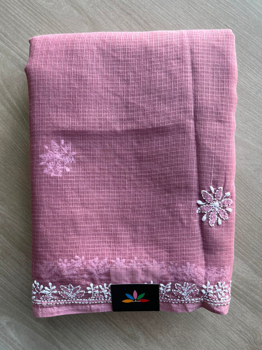 Hand Embroidered Chikankari Kota Cotton Saree - 33399
