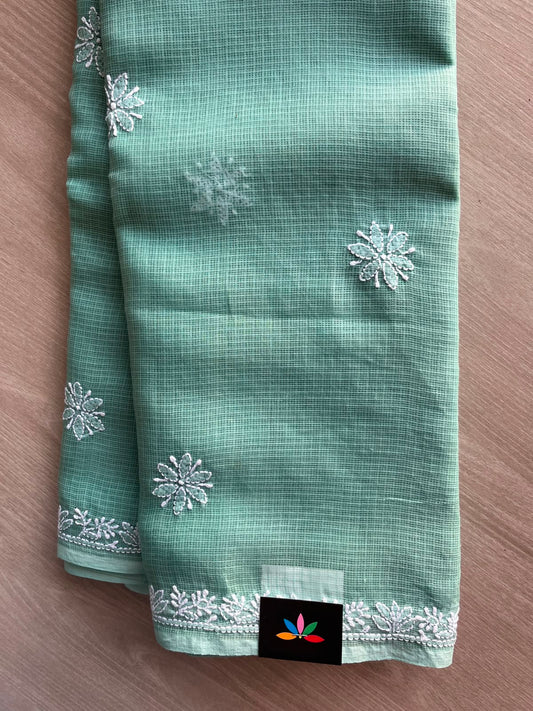 Hand Embroidered Chikankari Kota Cotton Saree - 33400