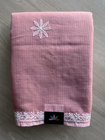 Hand Embroidered Chikankari Kota Cotton Saree - 33401