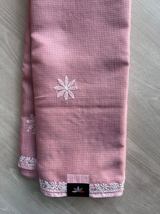 Hand Embroidered Chikankari Kota Cotton Saree - 33401