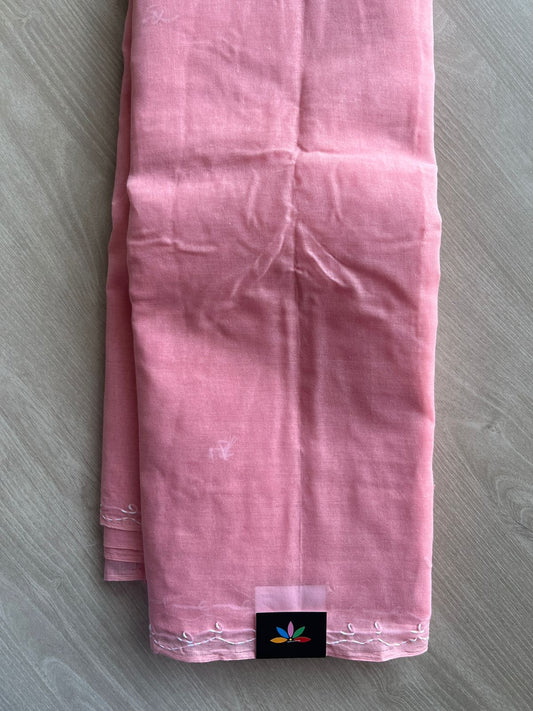 Pastel Pink Simple Chikankari Voile Cotton Saree- 29958