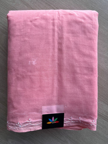 Pastel Pink Simple Chikankari Voile Cotton Saree- 29958