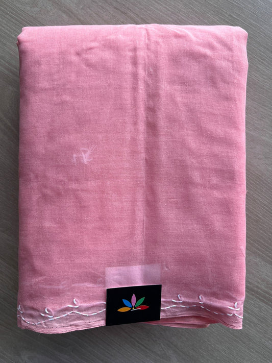 Pastel Pink Simple Chikankari Voile Cotton Saree- 29958