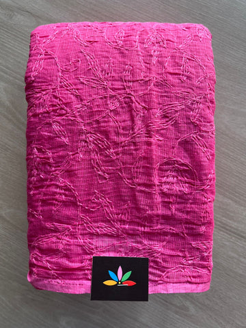 Vibrant Pink Hand Embroidered Tepchi Chikankari Kota Cotton Saree -29975