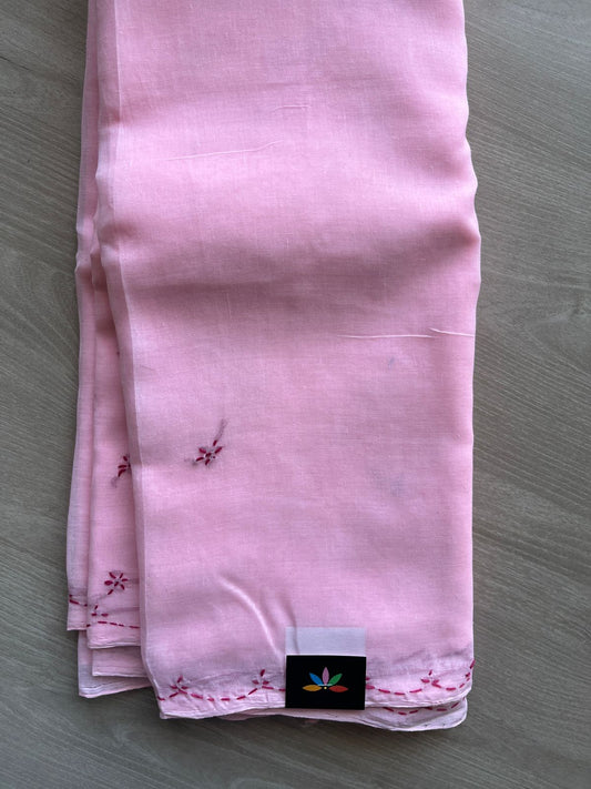 Light Pink Simple Chikankari Voile Cotton Saree- 31151