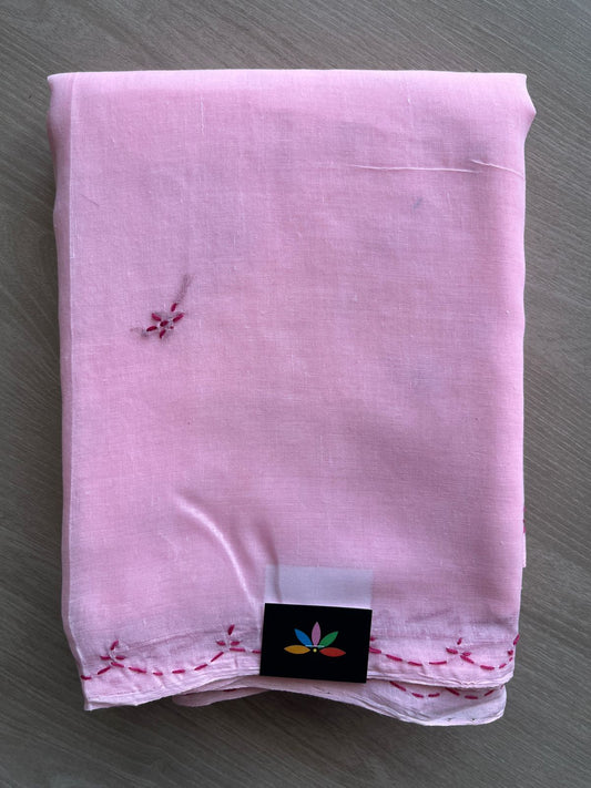 Light Pink Simple Chikankari Voile Cotton Saree- 31151