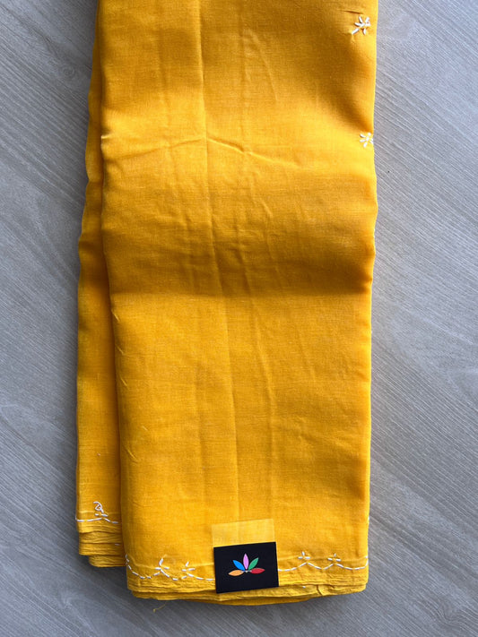 Mustard Yellow Simple Chikankari Voile Cotton Saree- 31157