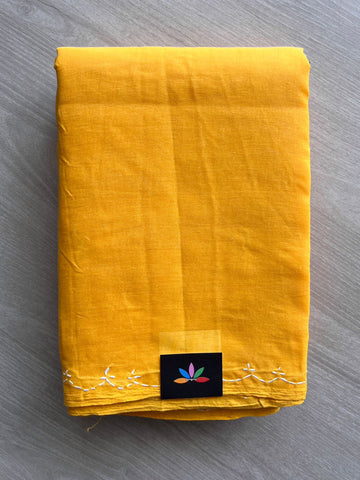 Mustard Yellow Simple Chikankari Voile Cotton Saree- 31157