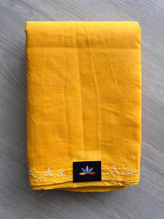 Mustard Yellow Simple Chikankari Voile Cotton Saree- 31157