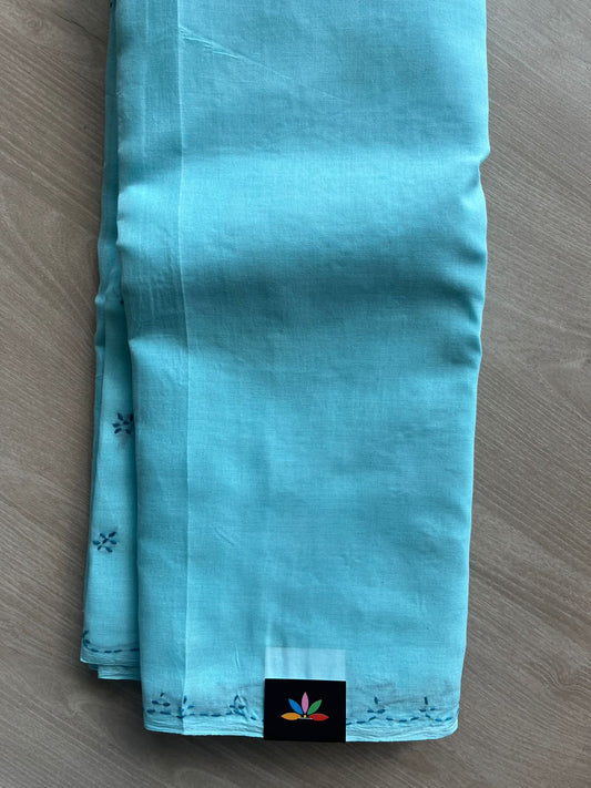 Sky Blue Simple Chikankari Voile Cotton Saree- 31160
