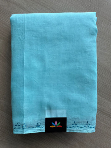 Sky Blue Simple Chikankari Voile Cotton Saree- 31160