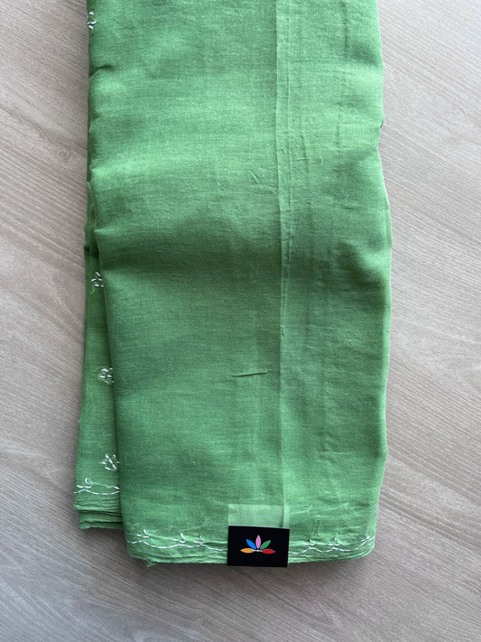 Light Hunter Green Simple Chikankari Voile Cotton Saree- 31166