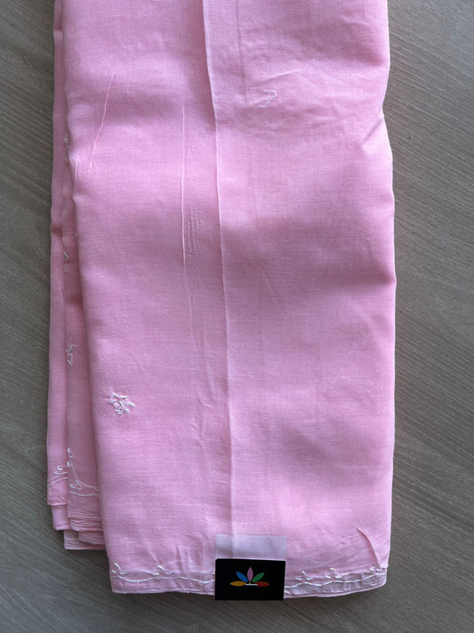Light Pink Simple Chikankari Voile Cotton Saree- 31188