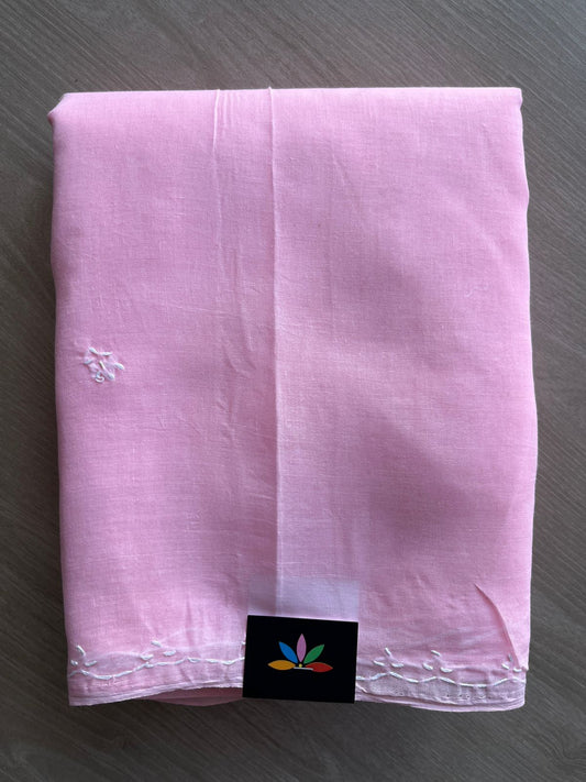 Light Pink Simple Chikankari Voile Cotton Saree- 31188