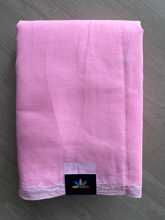 Light Pink Simple Chikankari Voile Cotton Saree - 31530