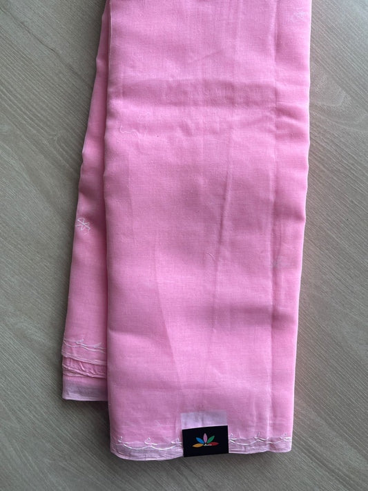 Light Pink Simple Chikankari Voile Cotton Saree - 31530