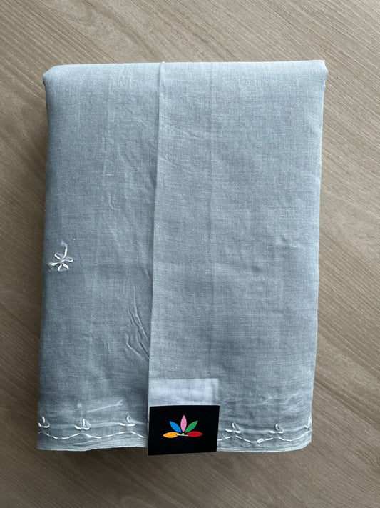 Steel Gray Simple Chikankari Voile Cotton Saree - 31533