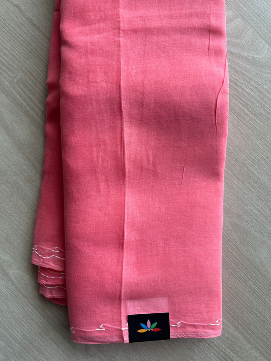 Watermelon Pink Simple Chikankari Voile Cotton Saree - 31534