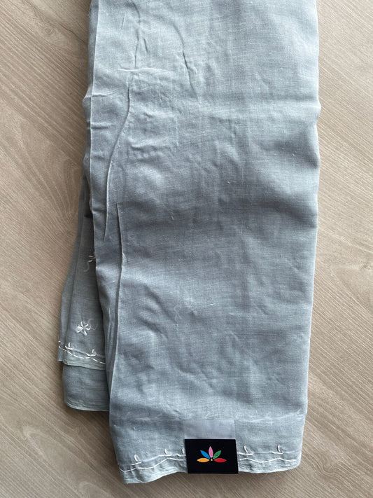 Light Gray Simple Chikankari Voile Cotton Saree - 31535
