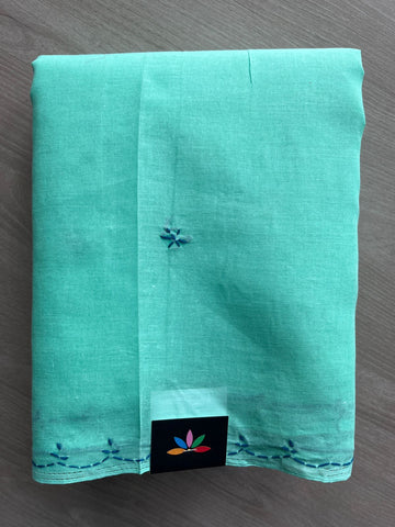 Bright Teal Simple Chikankari Voile Cotton Saree - 31539