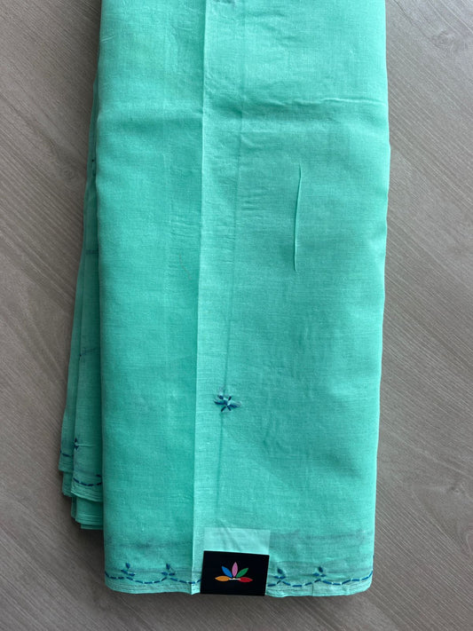 Bright Teal Simple Chikankari Voile Cotton Saree - 31539