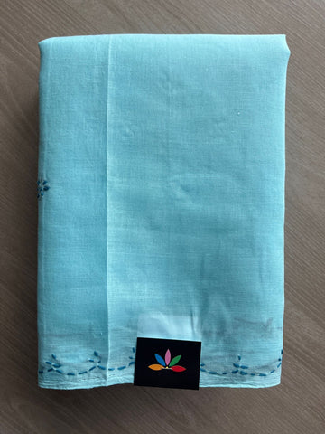 Sky Blue Simple Chikankari Voile Cotton Saree - 31540
