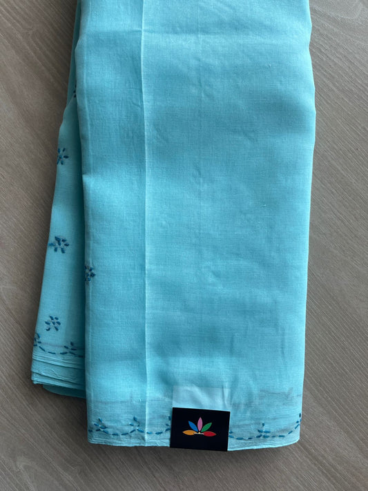 Sky Blue Simple Chikankari Voile Cotton Saree - 31540