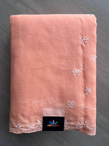 Light Orange Simple Chikankari Voile Cotton Saree - 31542