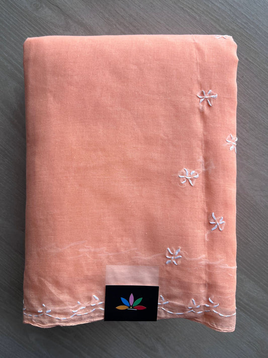 Light Orange Simple Chikankari Voile Cotton Saree - 31542