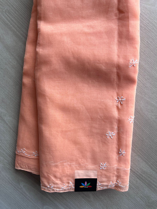 Light Orange Simple Chikankari Voile Cotton Saree - 31542