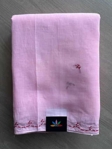 Baby Pink Simple Chikankari Voile Cotton Saree - 31547