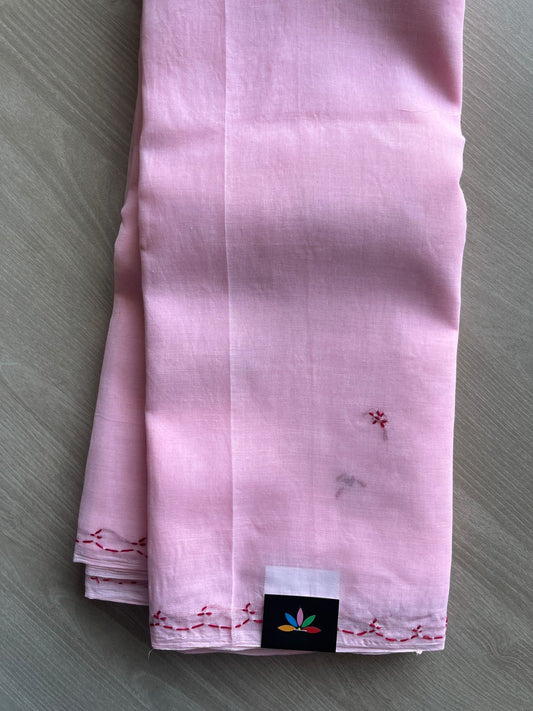Baby Pink Simple Chikankari Voile Cotton Saree - 31547