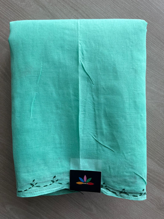 Bright Teal Simple Chikankari Voile Cotton Saree - 31548