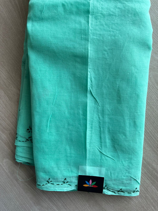 Bright Teal Simple Chikankari Voile Cotton Saree - 31548