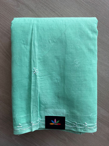 Light Teal Simple Chikankari Voile Cotton Saree - 31554