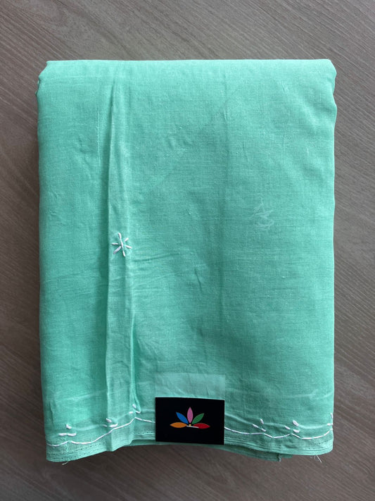 Light Teal Simple Chikankari Voile Cotton Saree - 31554