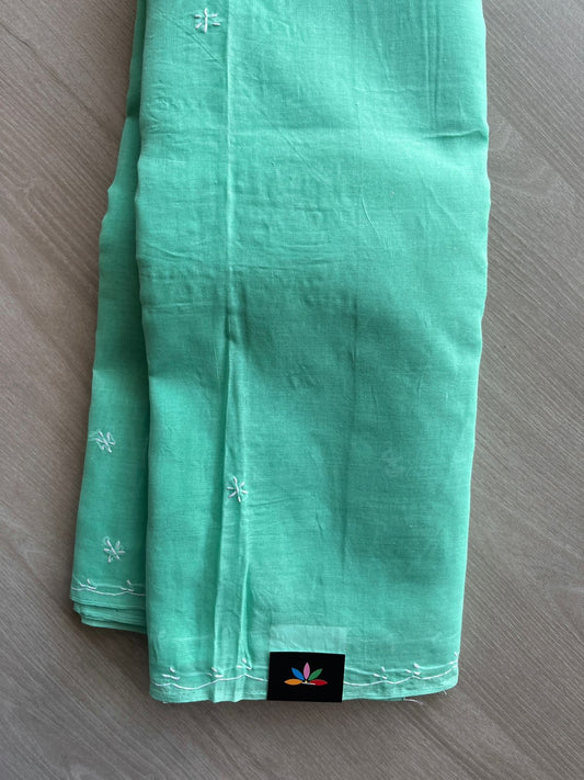 Light Teal Simple Chikankari Voile Cotton Saree - 31554