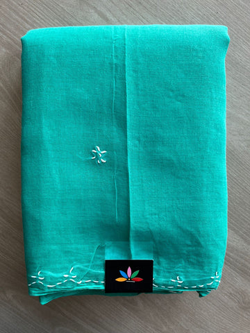 Turquoise Teal Simple Chikankari Voile Cotton Saree - 31556