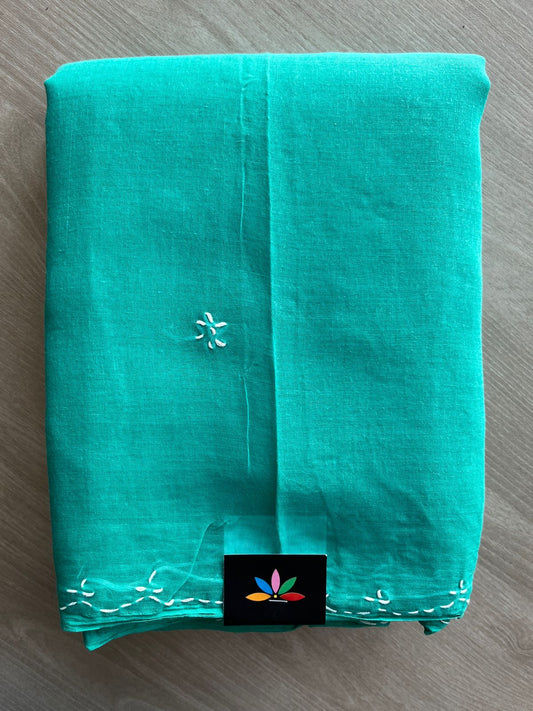 Turquoise Teal Simple Chikankari Voile Cotton Saree - 31556