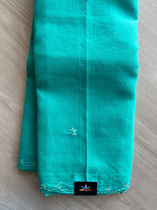 Turquoise Teal Simple Chikankari Voile Cotton Saree - 31556