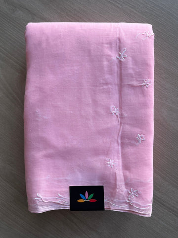 Light Pink Simple Chikankari Voile Cotton Saree - 31562