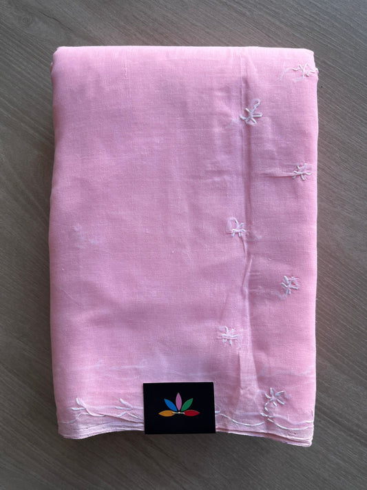 Light Pink Simple Chikankari Voile Cotton Saree - 31562