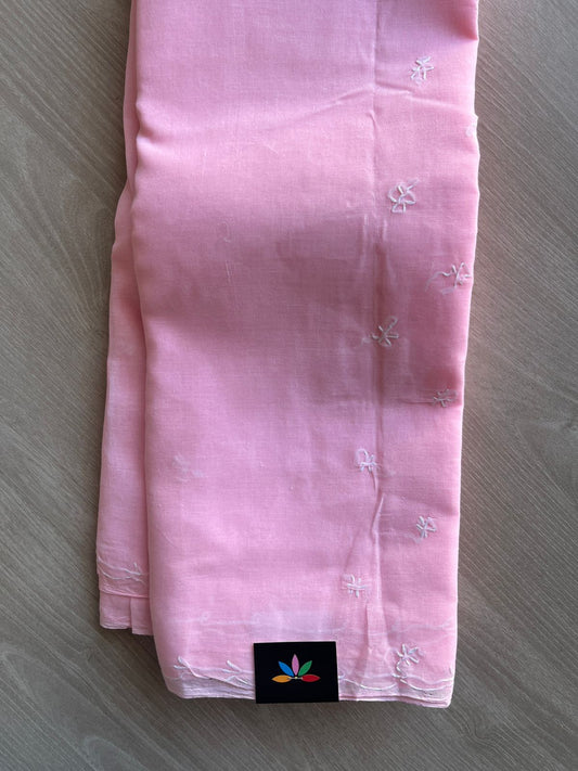 Light Pink Simple Chikankari Voile Cotton Saree - 31562