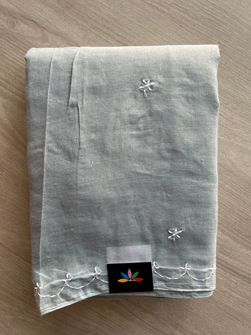 Light Gray Simple Chikankari Voile Cotton Saree - 31564