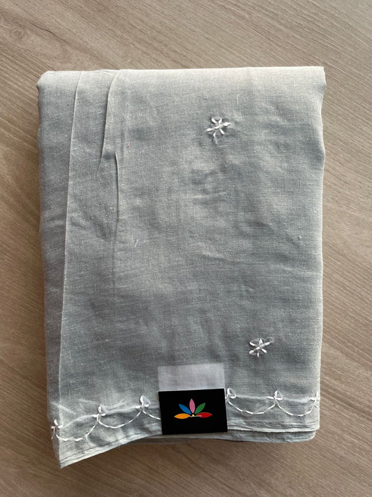 Light Gray Simple Chikankari Voile Cotton Saree - 31564